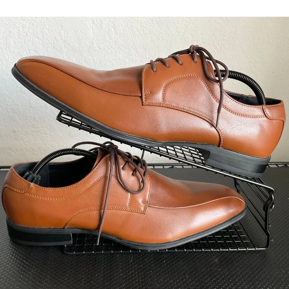 Alfani Seth Mens 11.5M Cognac Brown Bicycle Toe Oxford Dress Shoes 42101